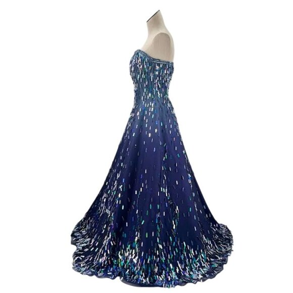 Stunning Couture Navy Sequined Night Sky Ball Gown - Picture 4 of 9